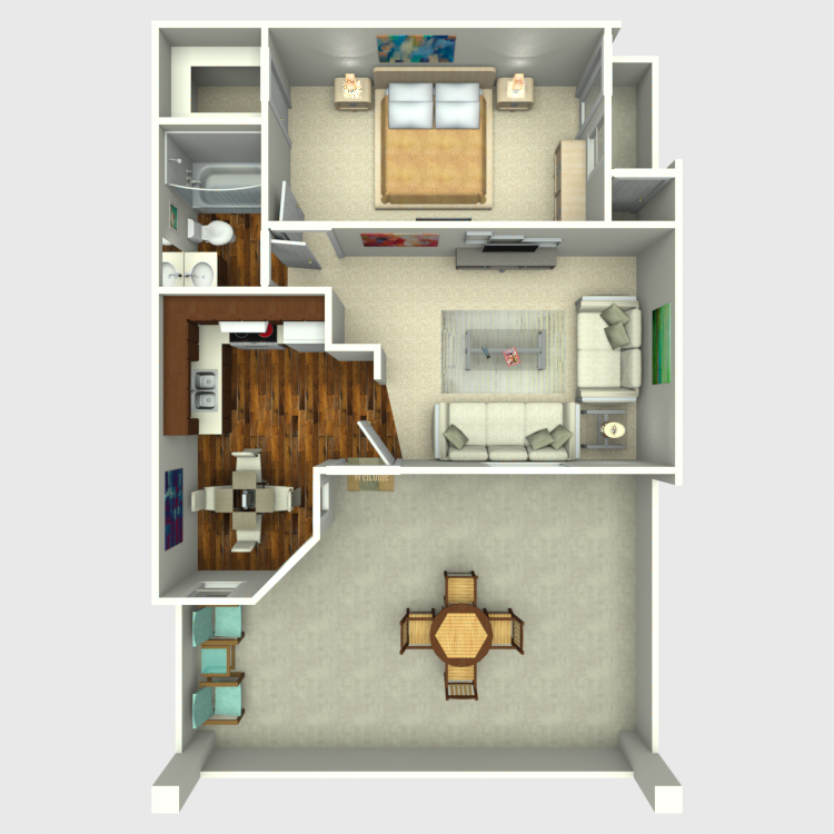 Floor plan image of One Bed w/ Patio