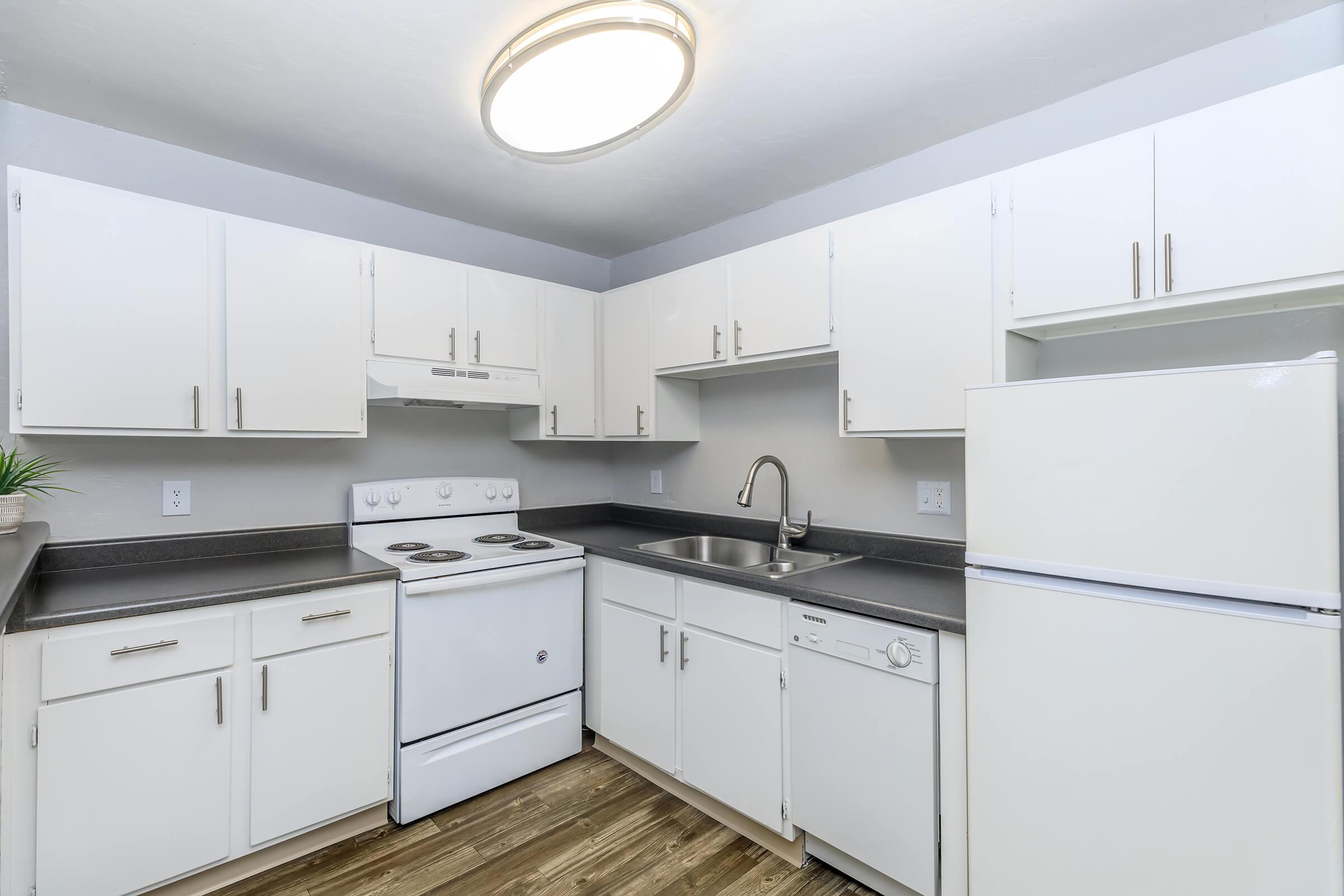 a kitchen with a stove and a refrigerator