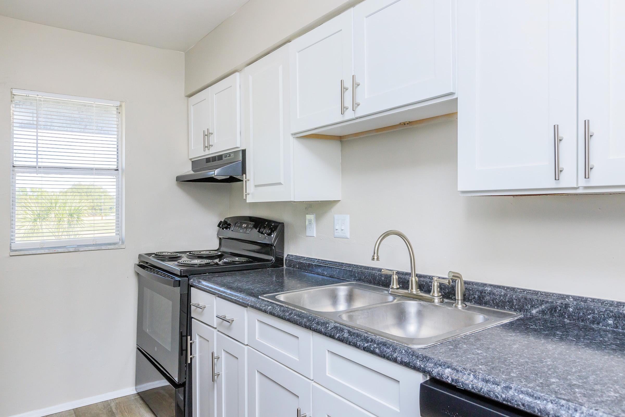 a kitchen with a stove and a sink