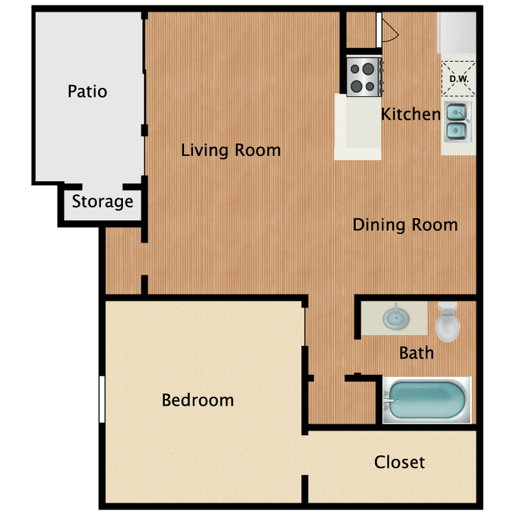 Floor plan image of 1 Bed 1 Bath