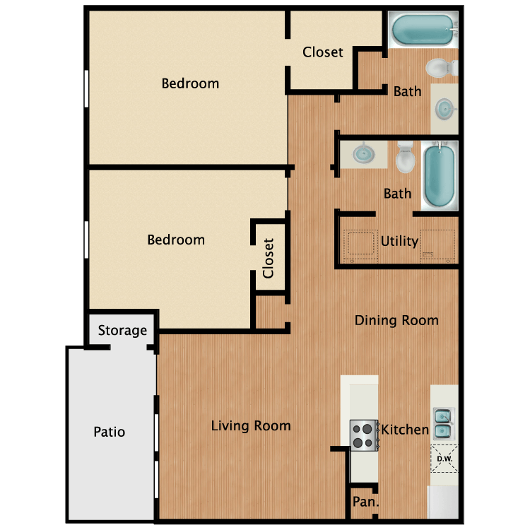 Floor plan image of 2 Bed 2 Bath A