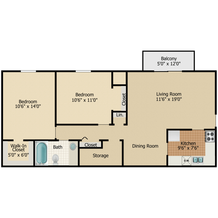 Floor plan image of 2 Bed 1 Bath