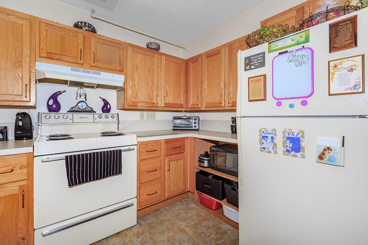 a kitchen with a stove and a refrigerator