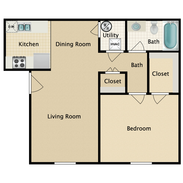 Floor plan image of 1 Bed 1 Bath