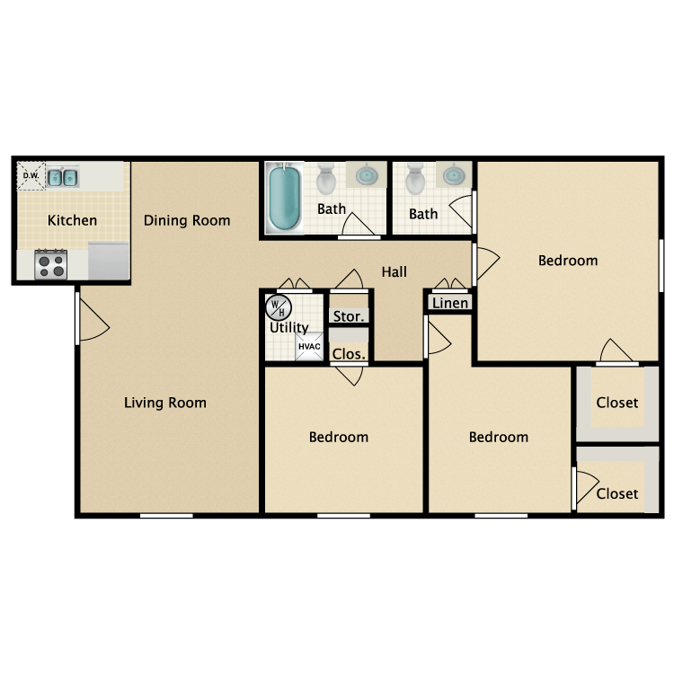 Floor plan image of 3 Bed 1.5 Bath