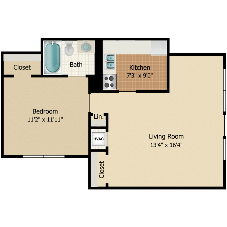 One Bedroom B floor plan image