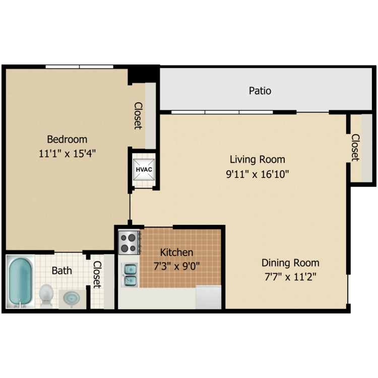 One Bedroom C floor plan image