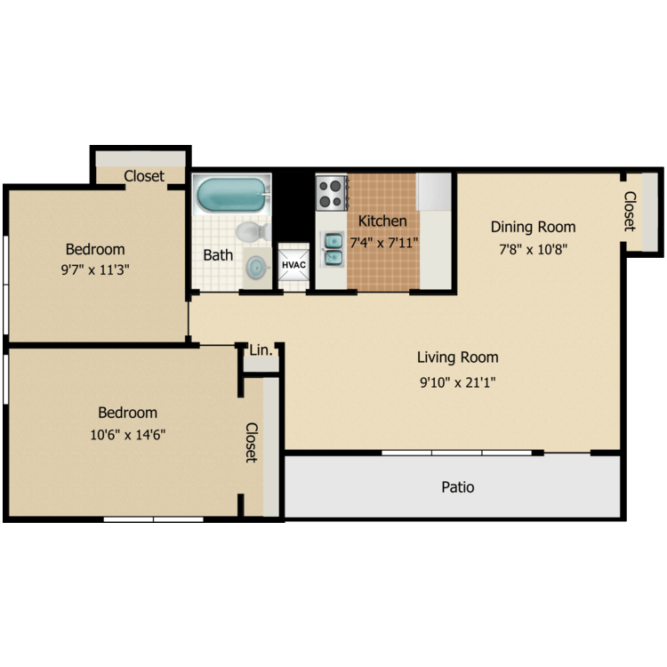 Two Bedroom B floor plan image