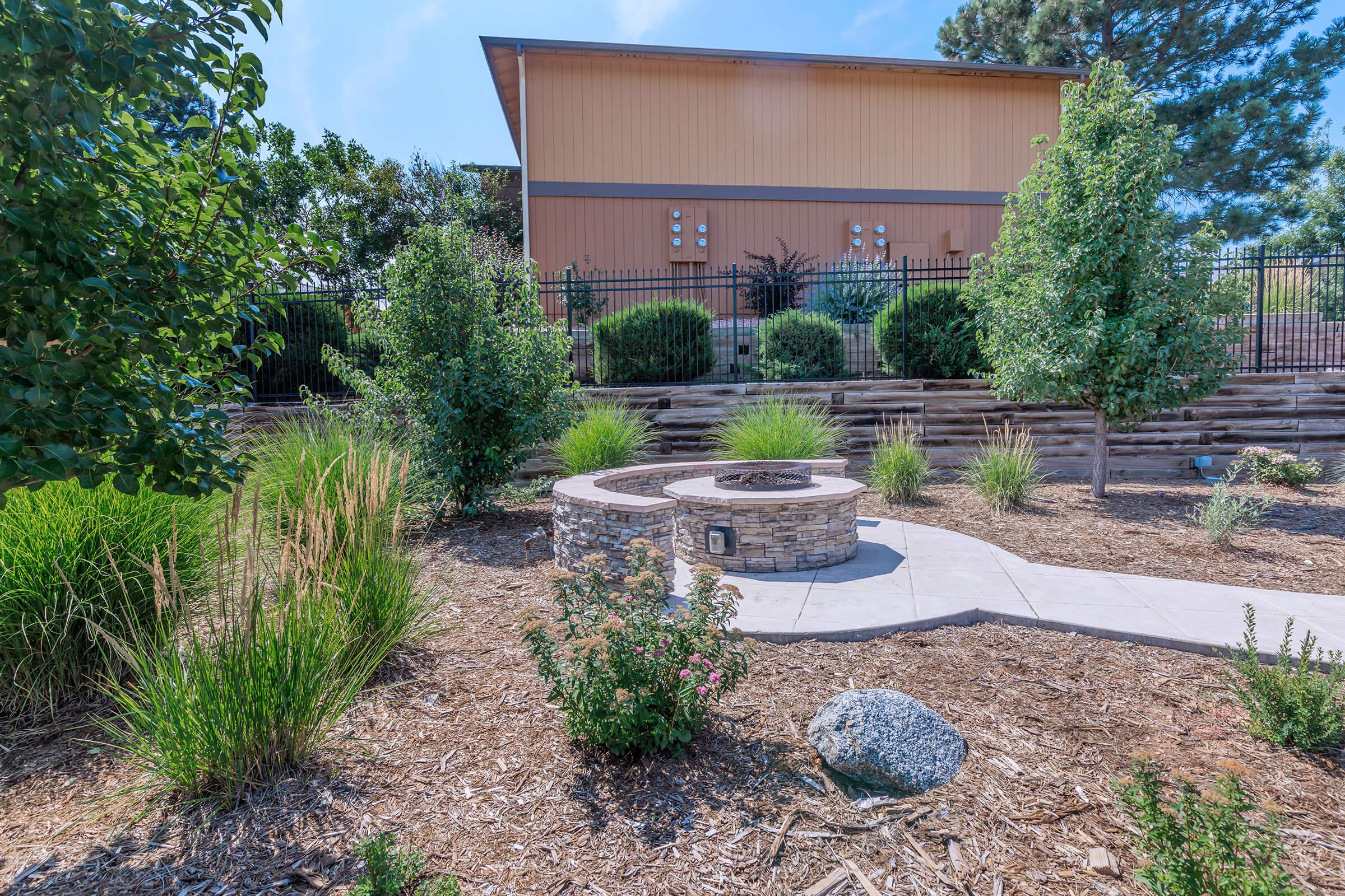 a garden in front of a building