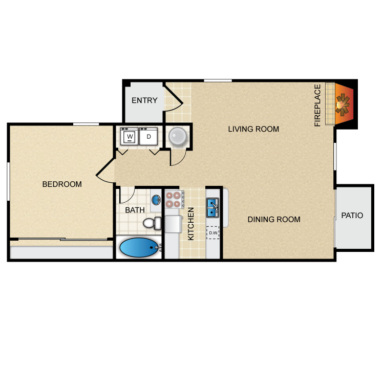 Floor plan image of 1 Bed 1 Bath