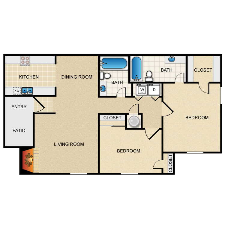 Floor plan image of 2 Bed 2 Bath Small