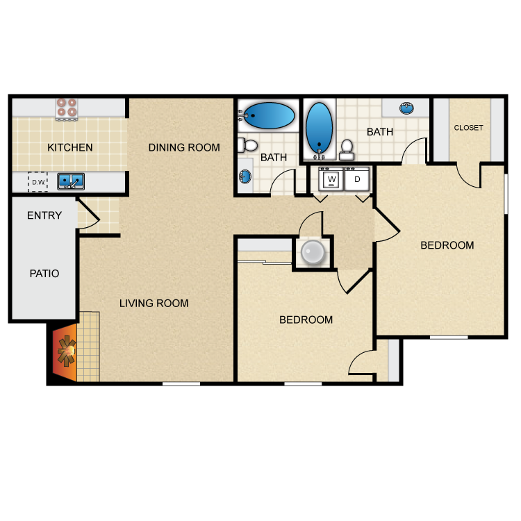 Floor plan image of 2 Bed 2 Bath Large