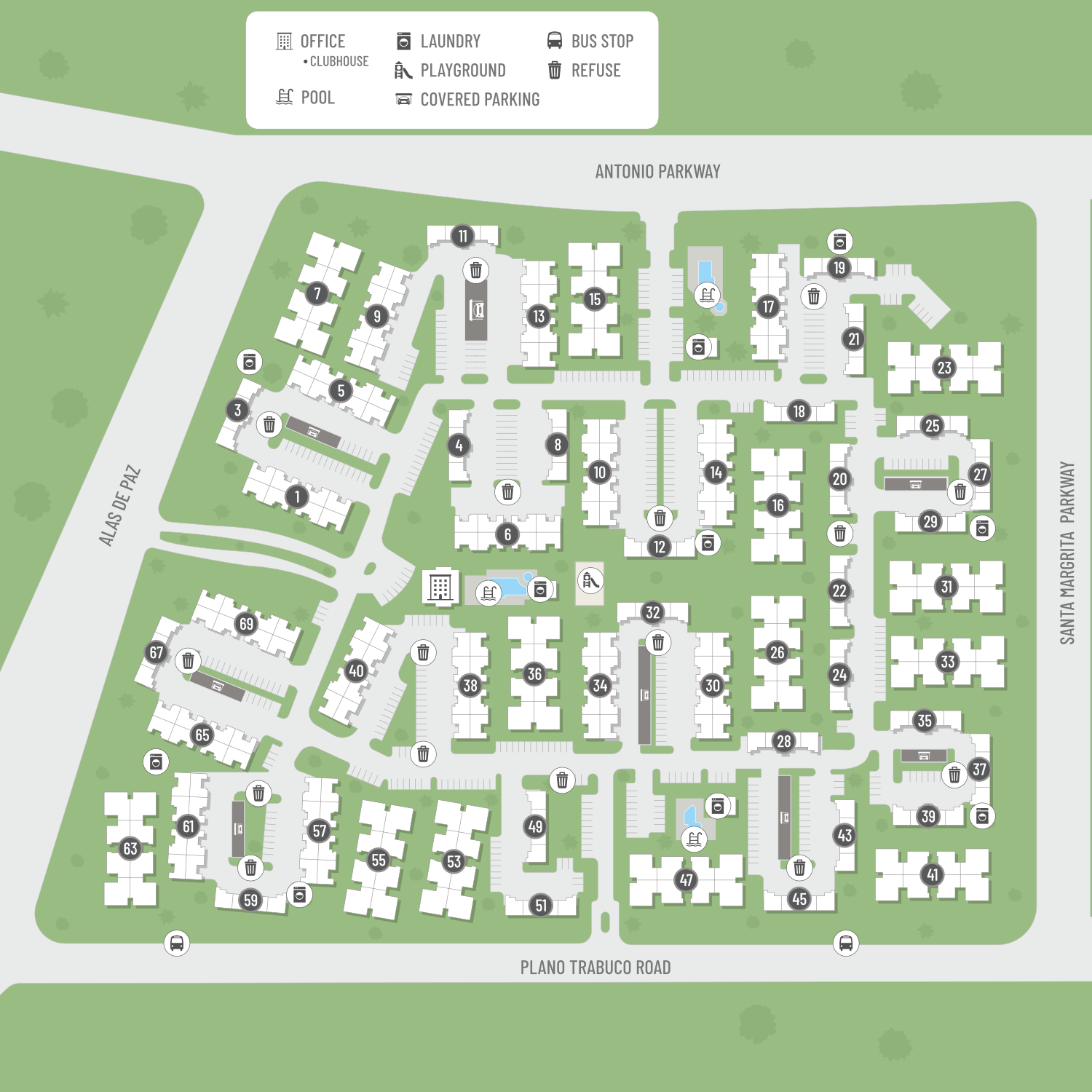 Near Alas De Paz, Plano Trabuco Road and Santa Margarita Pkwy, we have resort style apartment living with a lounge and pools.