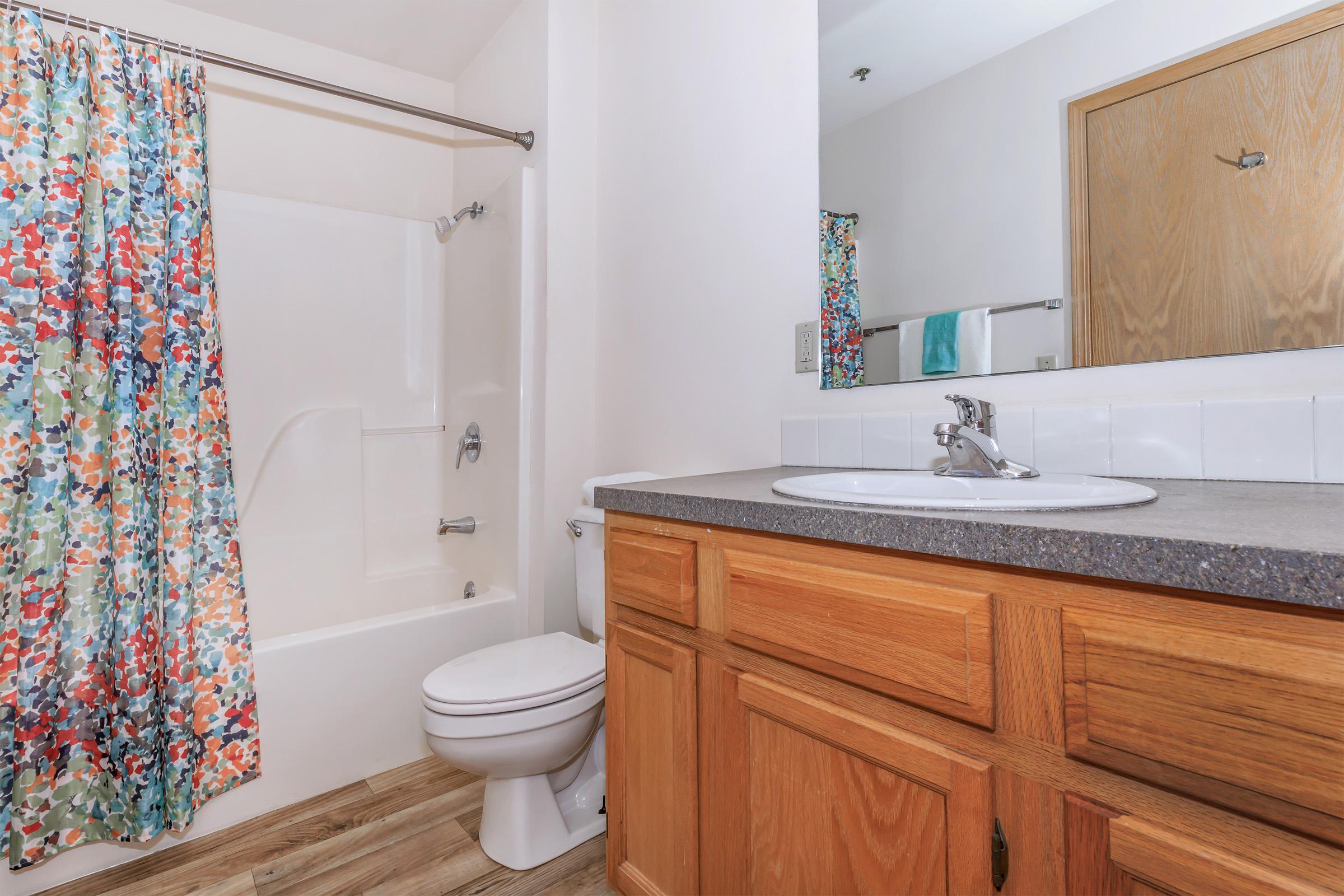 a shower curtain next to a sink