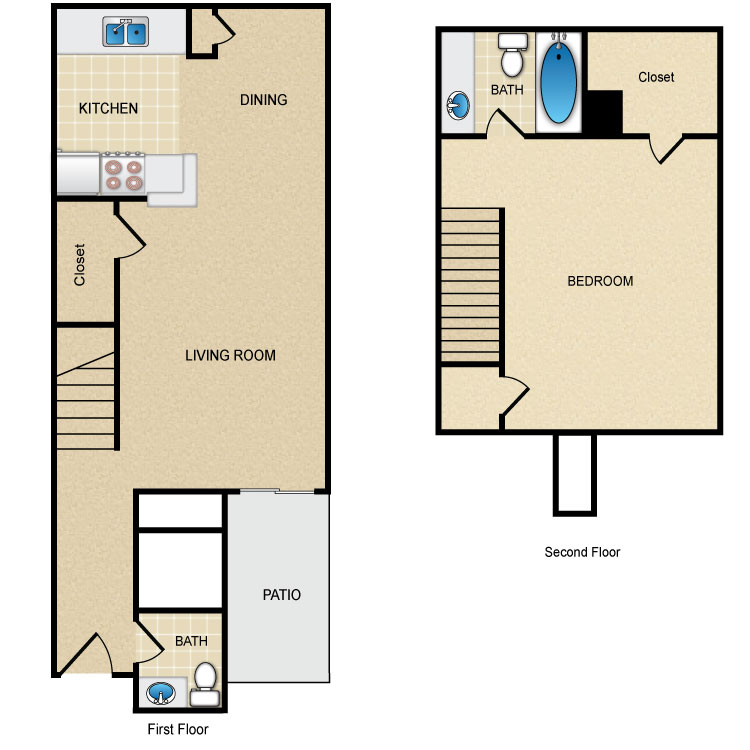 Floor plan image of 1 Bed 1.5 Bath