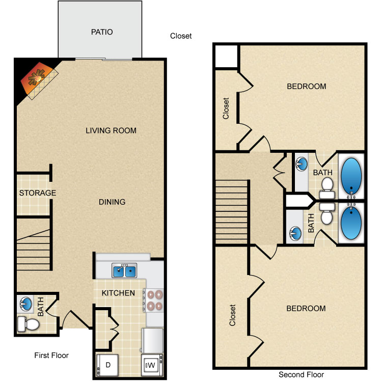 Floor plan image of 2 Bed 2.5 Bath