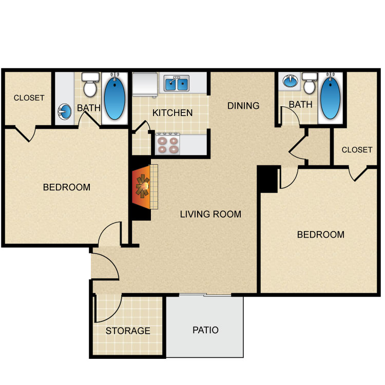 Floor plan image of 2 Bed 2 Bath S
