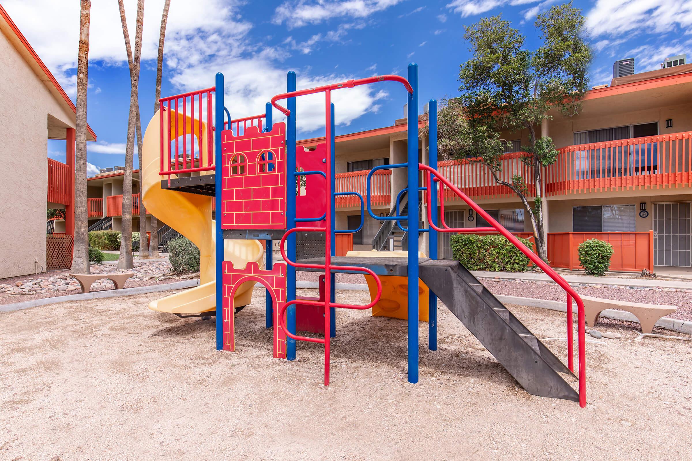 a playground in front of a building