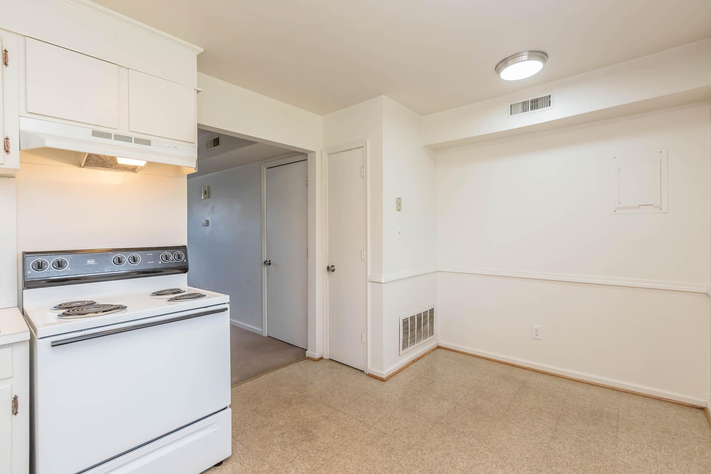 a stove top oven sitting inside of a kitchen