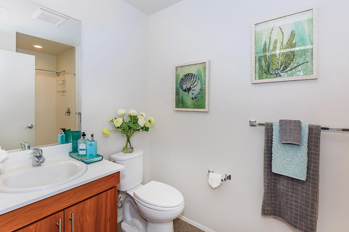 a room with a sink and a mirror