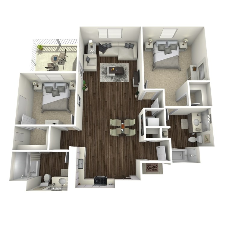 Plan 6, a 2 bedroom 2 bathroom floor plan.