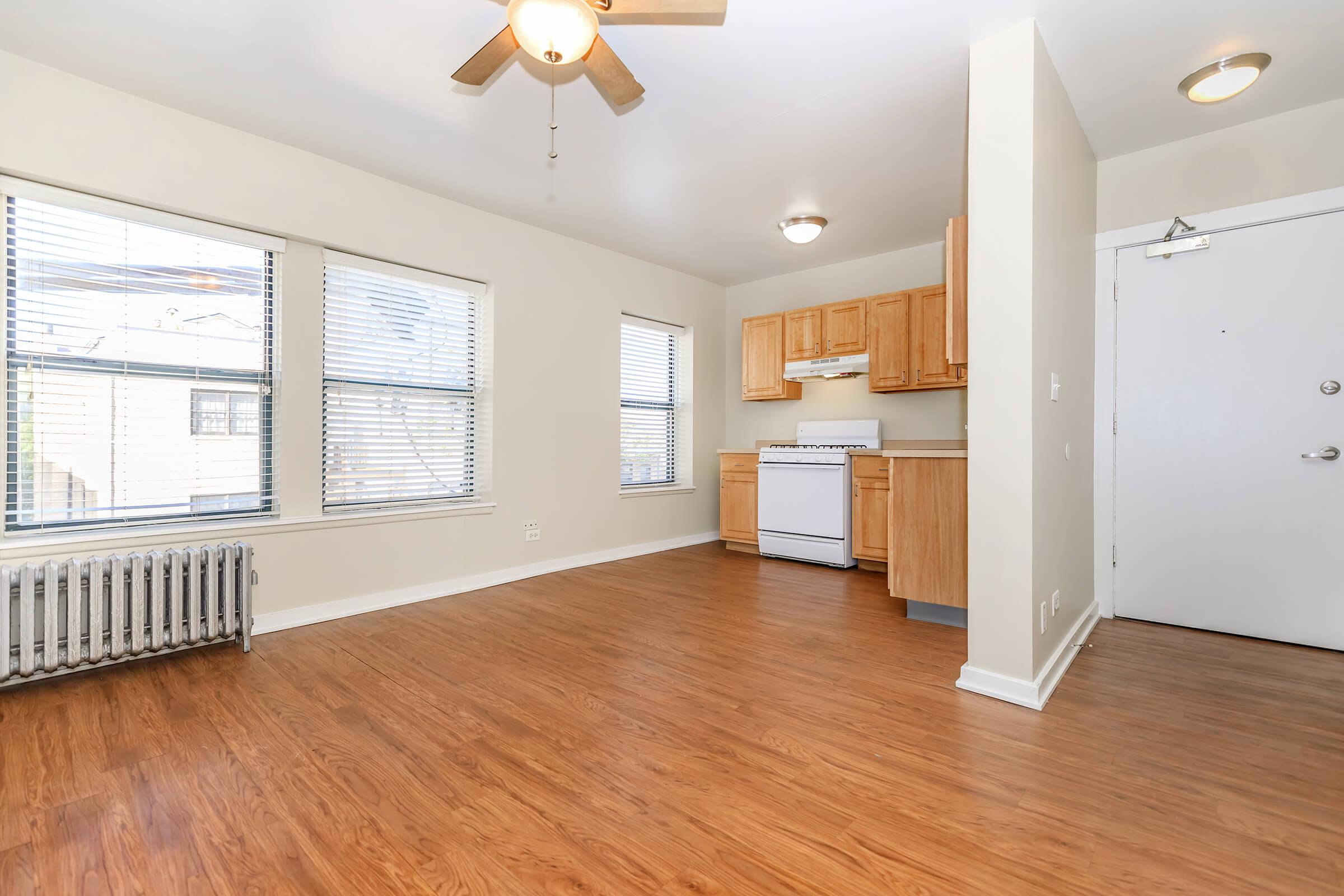 a room with a hard wood floor