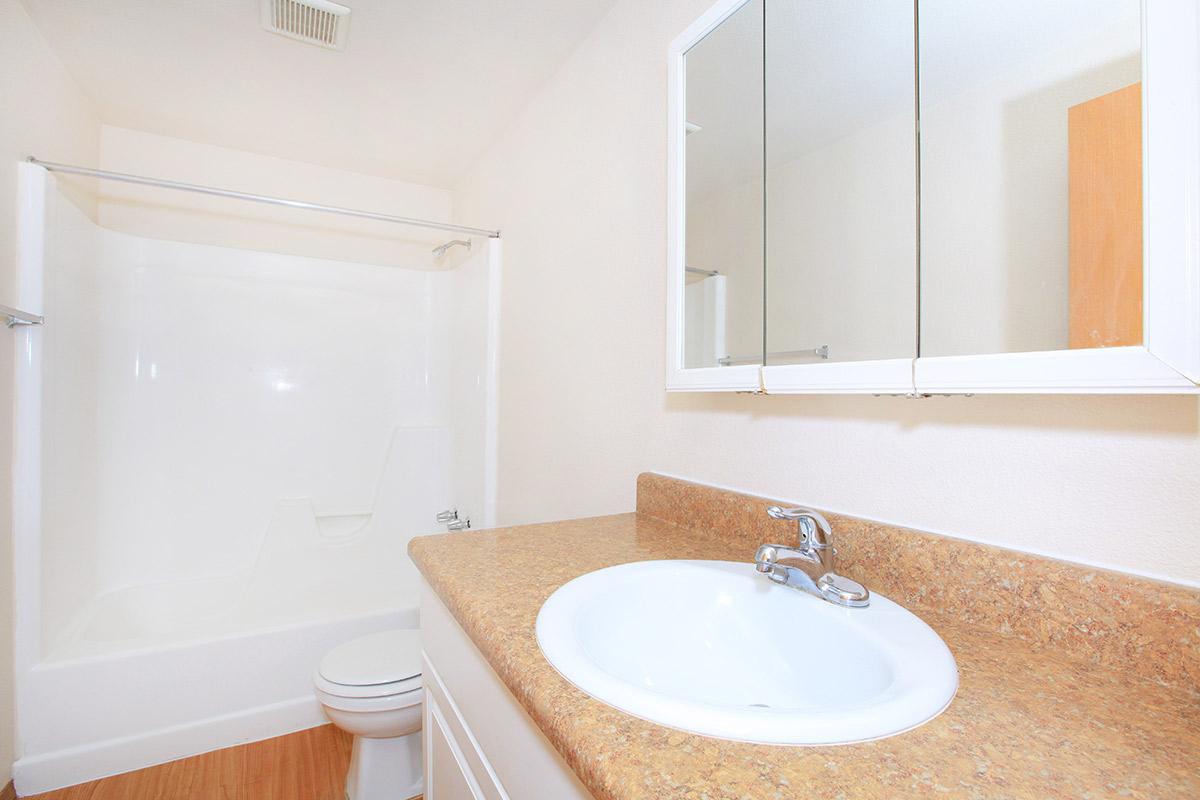 a white sink sitting under a mirror