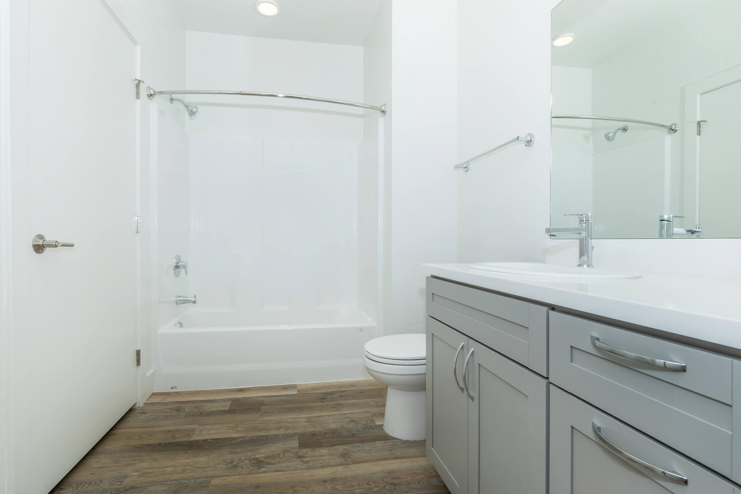 a room with a sink and a shower