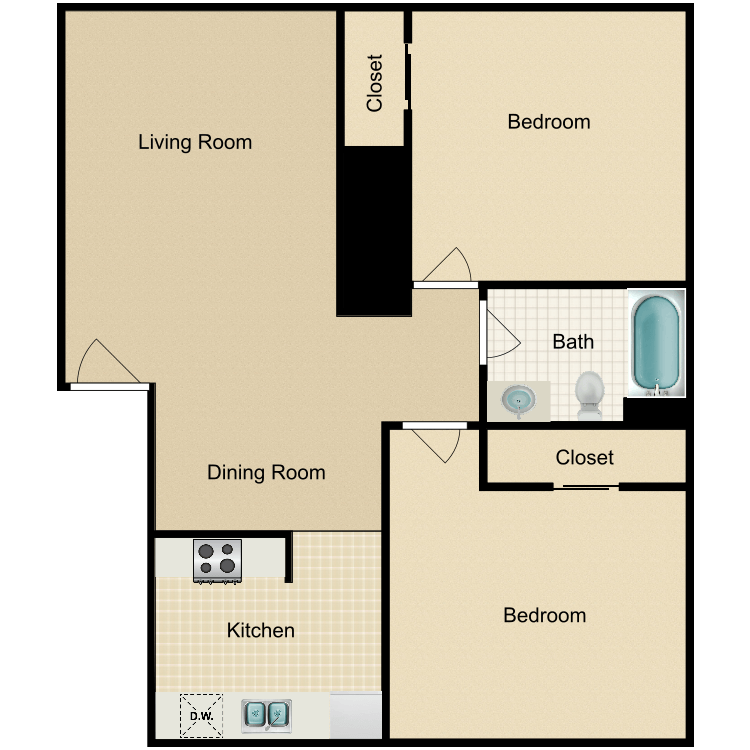 Floor plan image of 2 Bed 1 Bath