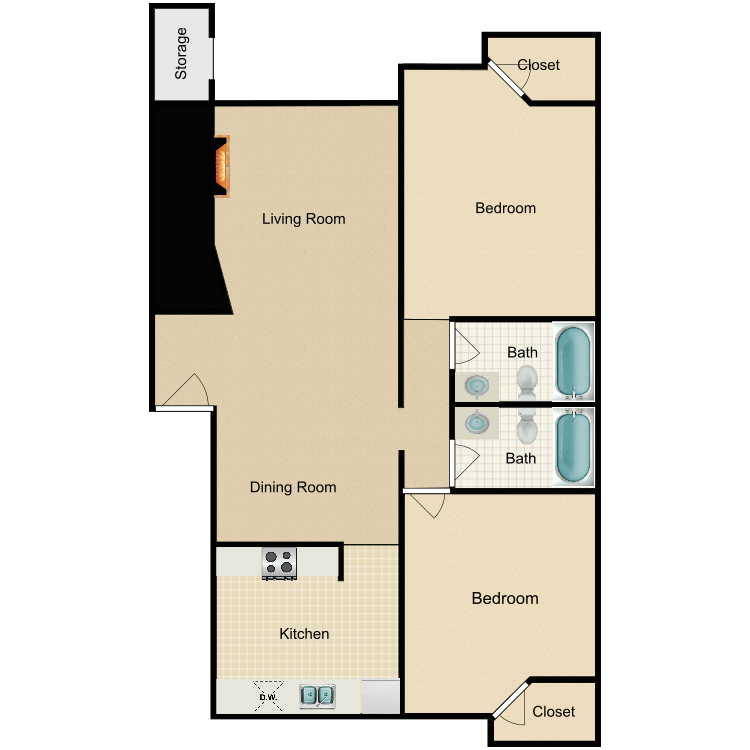Floor plan image of 2 Bed 2 Bath