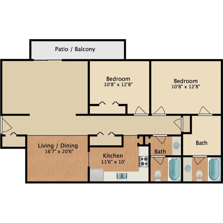 Floor plan image of 2 Bed 2 Bath