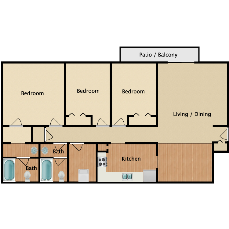 Floor plan image of 3 Bed 2 Bath