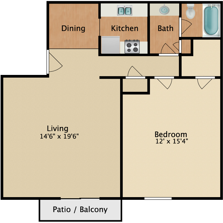 Floor plan image of 1 Bed 1 Bath