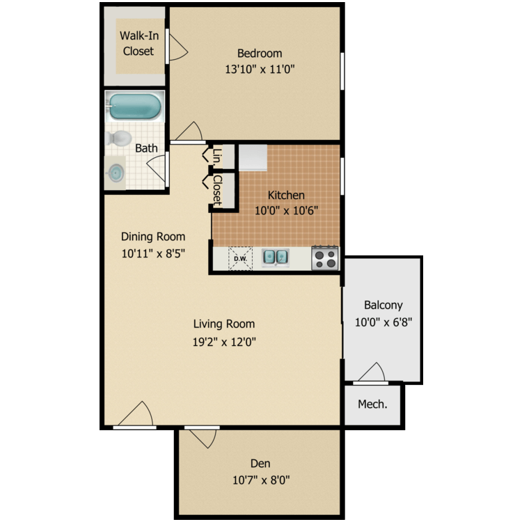 One Bedroom with Den floor plan image