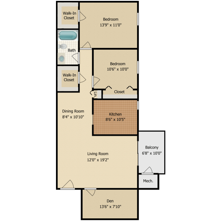 Two Bedroom with Den floor plan image