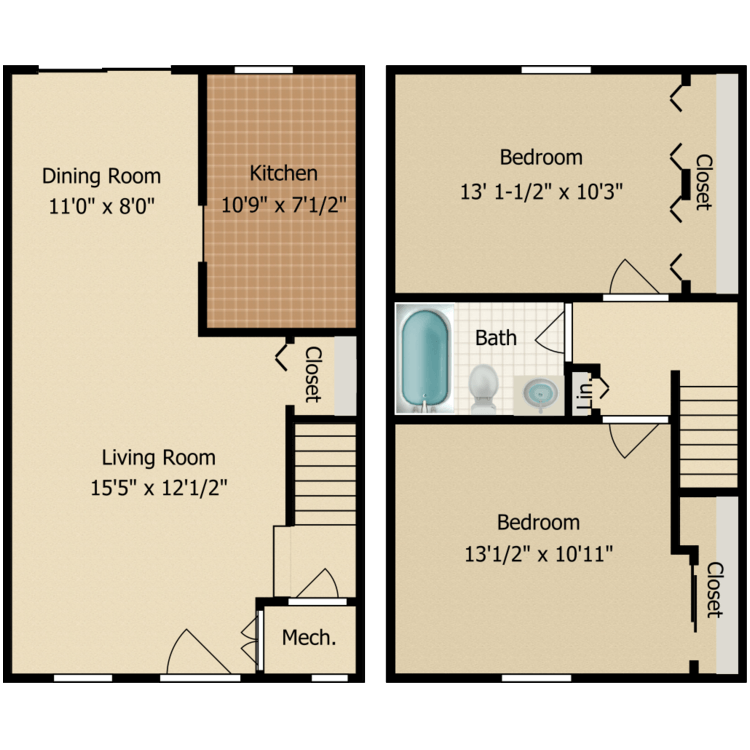 Two Bedroom TH floor plan image