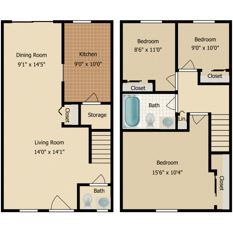 Three Bedroom TH floor plan image