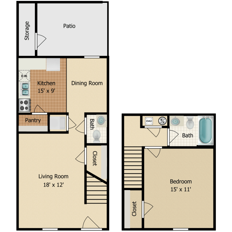 Floor plan image of One Bedroom Townhouse