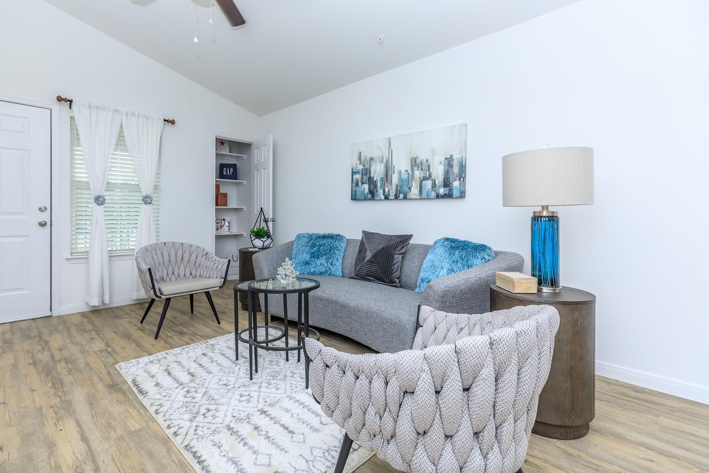 a living room filled with furniture and a rug