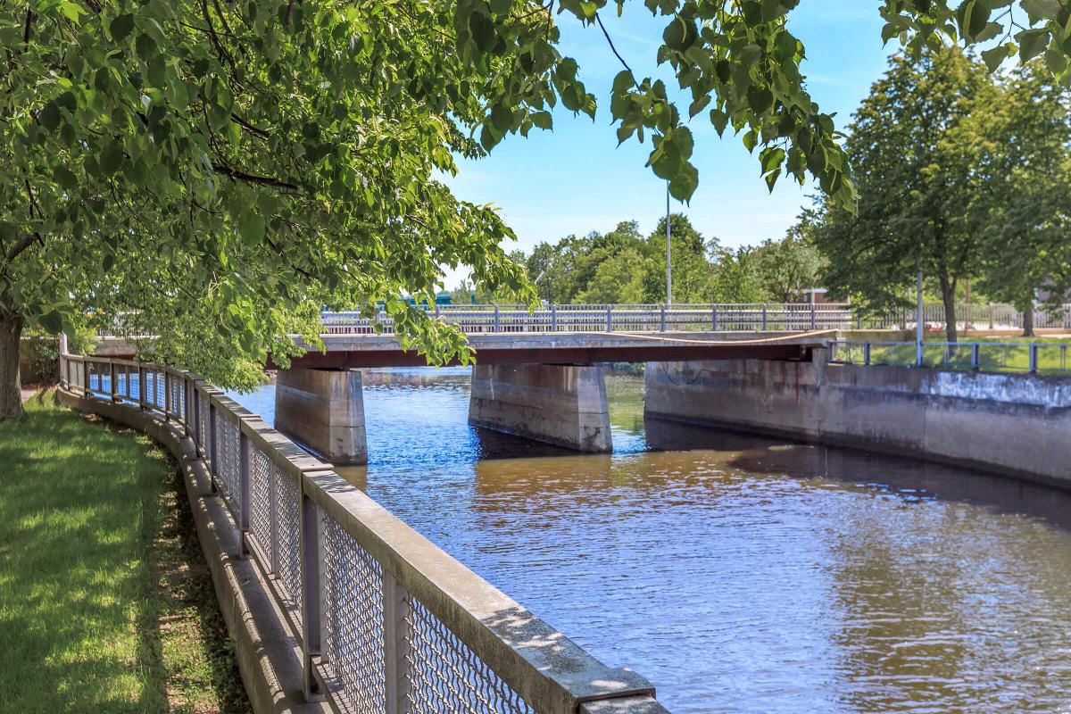 a long bridge over a body of water