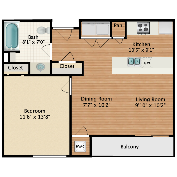 Floor plan image of 1x1 ADA