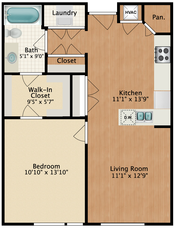 Floor plan image of 1x1