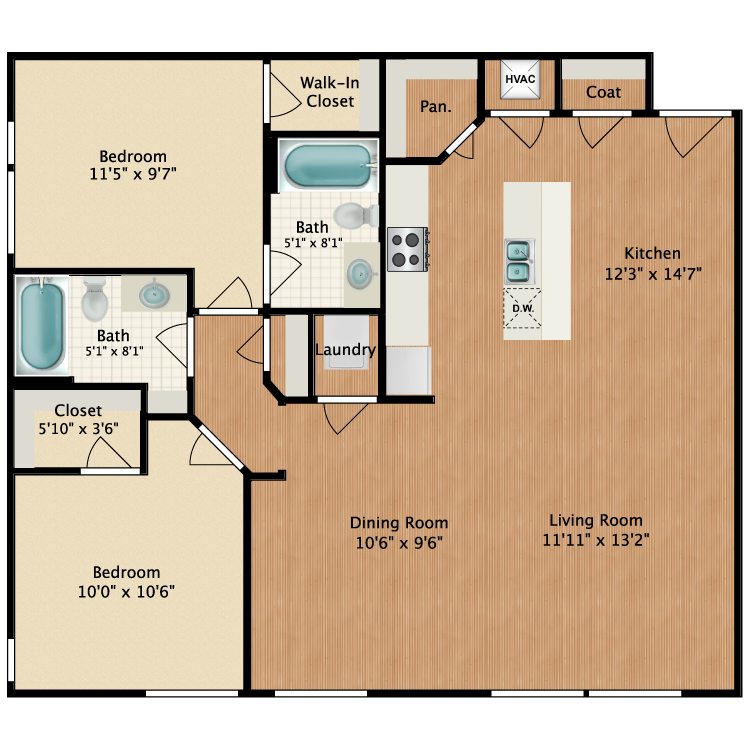 Floor plan image of 2x2