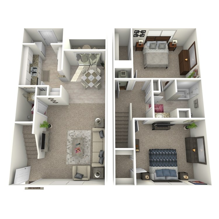 Floor plan image of 2 Bed 1.5 Bath TH