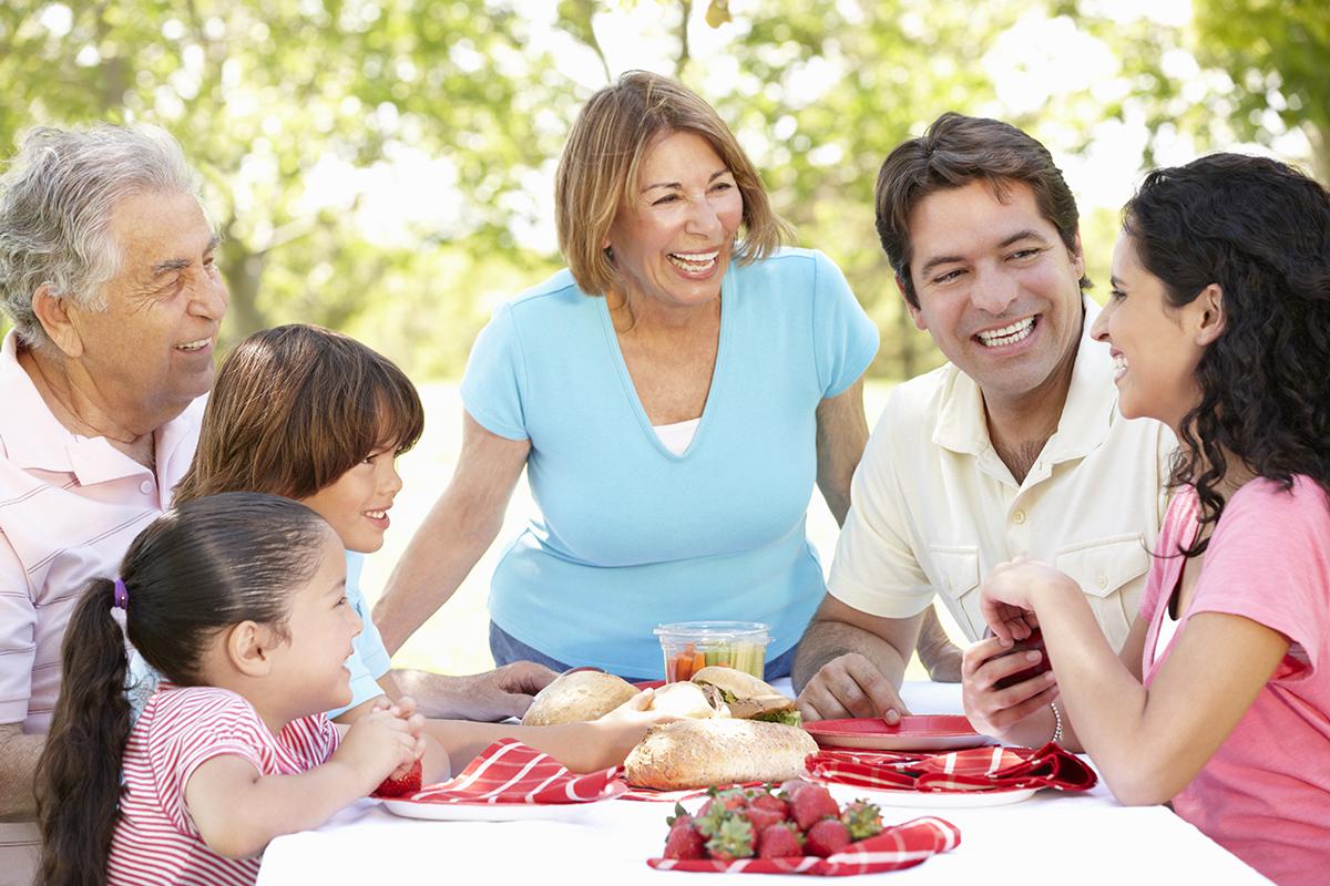 Hispanic family enjoying picnic outside iStock-155132132.jpg