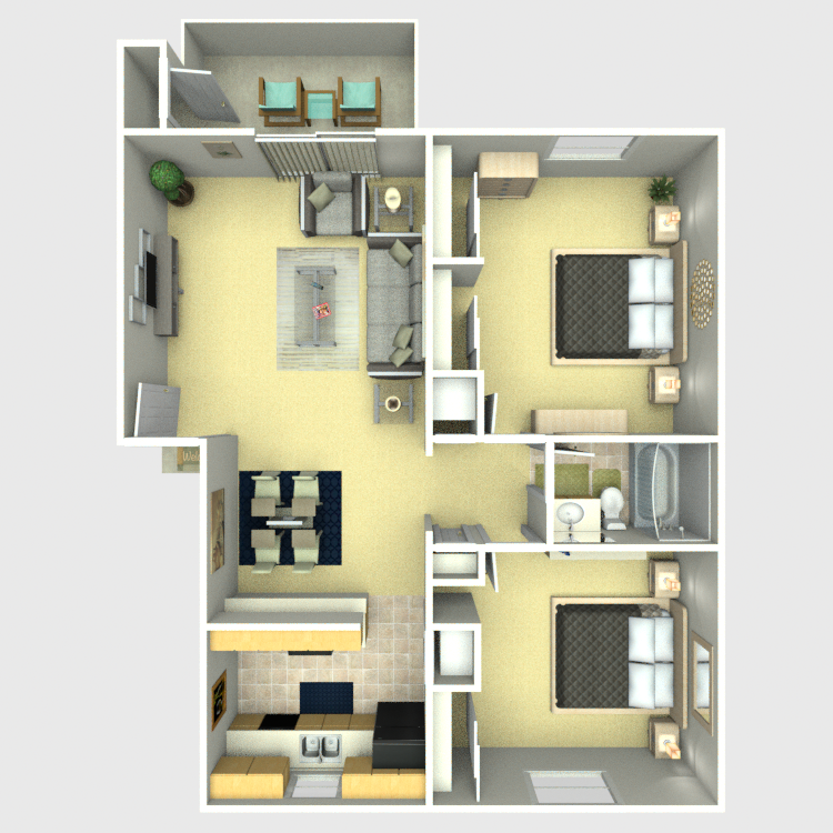 Floor plan image of 2 Bedroom 1 Bathroom Upgraded
