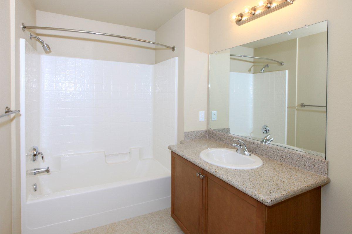 Modern bathrooms are offered to you at Greystone Apartments