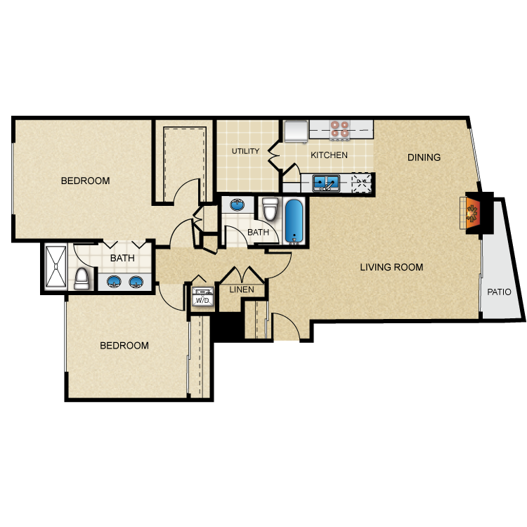 Floor plan image of Plan A 2 Bed 2 Bath