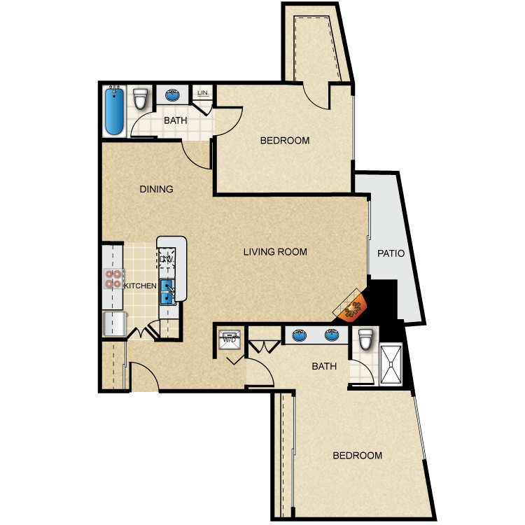 Floor plan image of Plan B 2 Bed 2 Bath