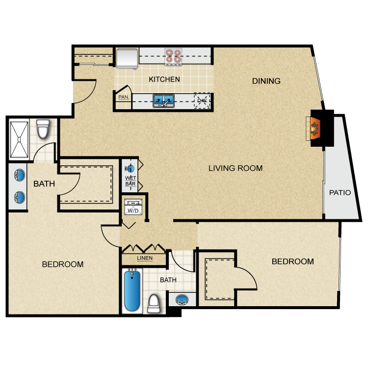Floor plan image of Plan C 2 Bed 2 Bath